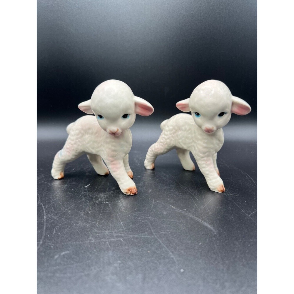 Vintage Lefton Ceramic White Easter Lamb Figurines